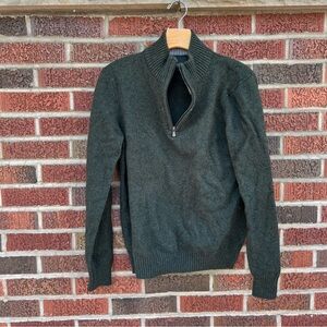 Paolo Mondo Forest Green Quarter Zip Up Wool Pullover Sweater